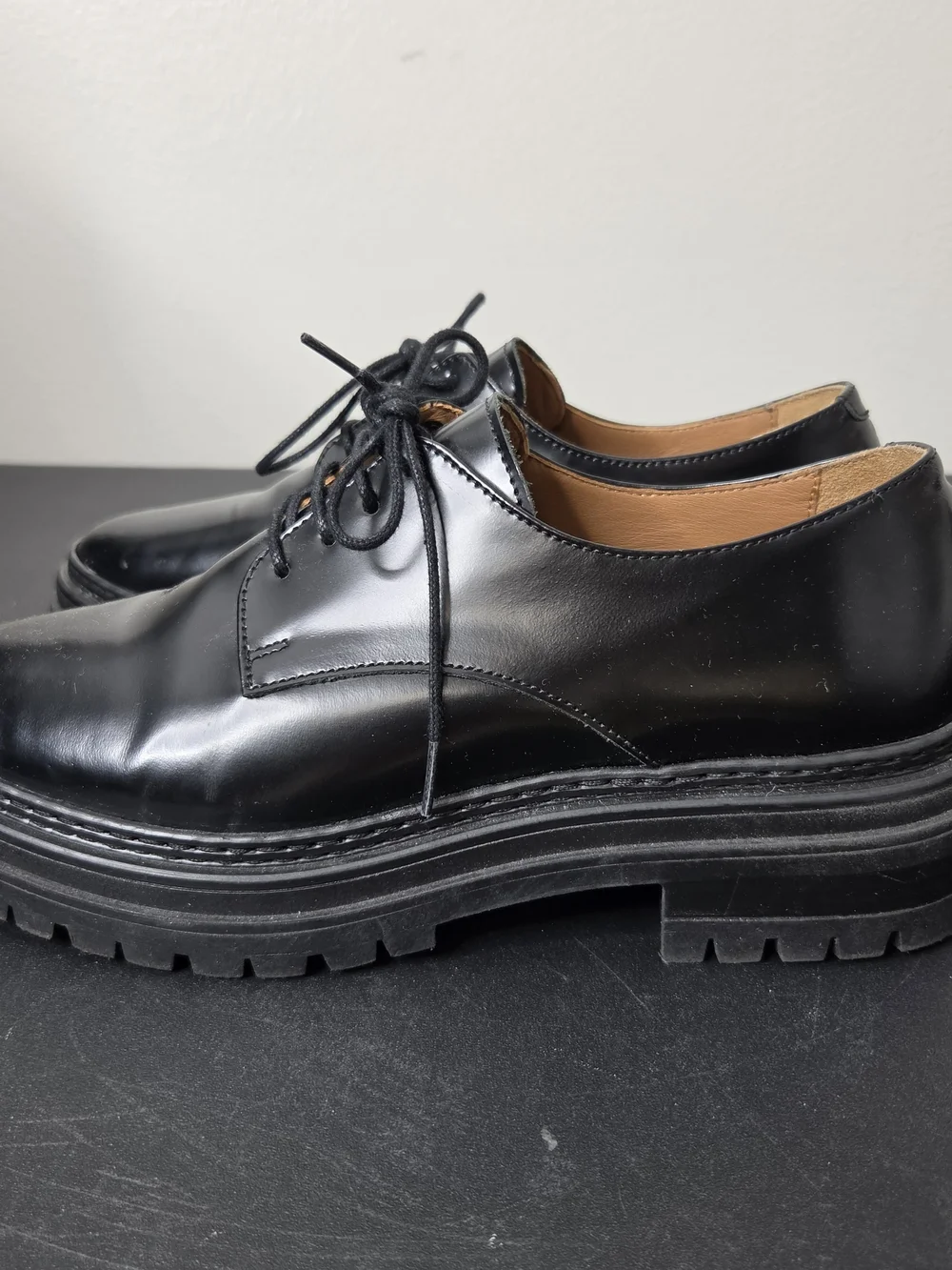 Bobbies Paris Chunky Oxford Black Leather Shoes